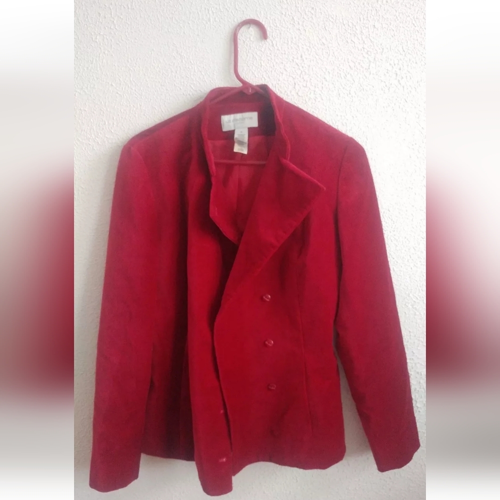 Vintage Liz Claiborne Liz Sport Red Velvet  Pea Car coat VG condition cotton M